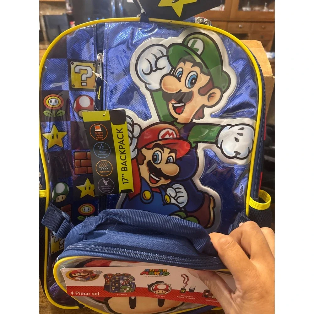 Nintendo Super Mario Kids 17 Inch Backpack 4 Piece Set Mario Luigi Yoshi New
